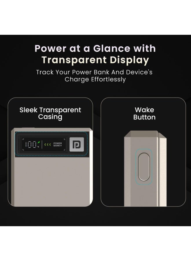 بورترونيكس Portronics Luxcell MagClick 10k 10000 mAh 15W Magnetic Wireless Fast Charging Nano Power Bank Premium Finish, 22.5 Wired Output Compatible with iPhone 12 & Above,Type C Smartphones,Tablets(Beige) - Image 4